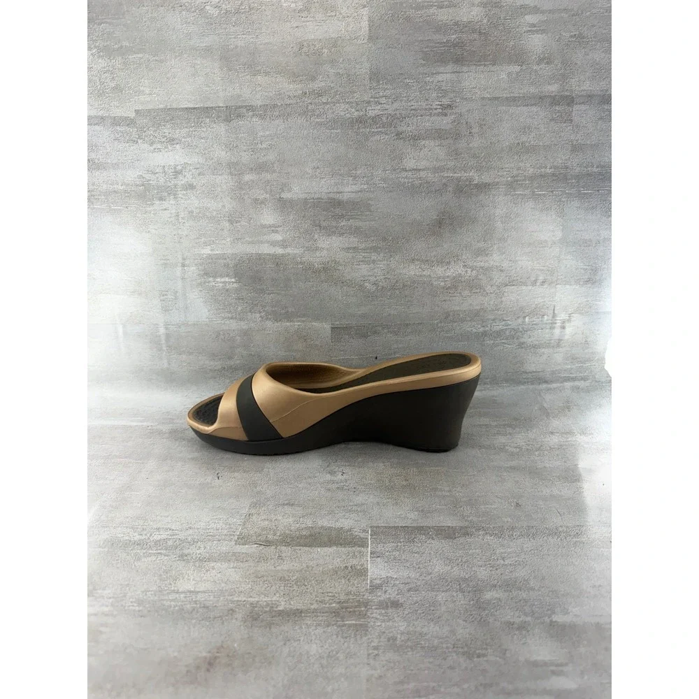 Crocs Havana Wedge Slide Sandals Bronze Espresso Brown Women Sz 8 11181